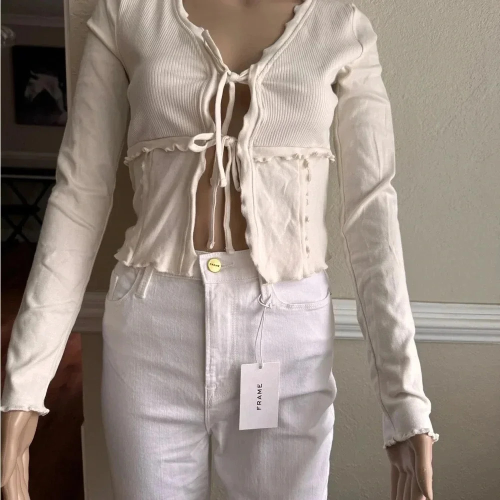 Urban Outfitters Cream Tie Front Long Sleeve Top Size Small NWOT - Picture 5 of 8